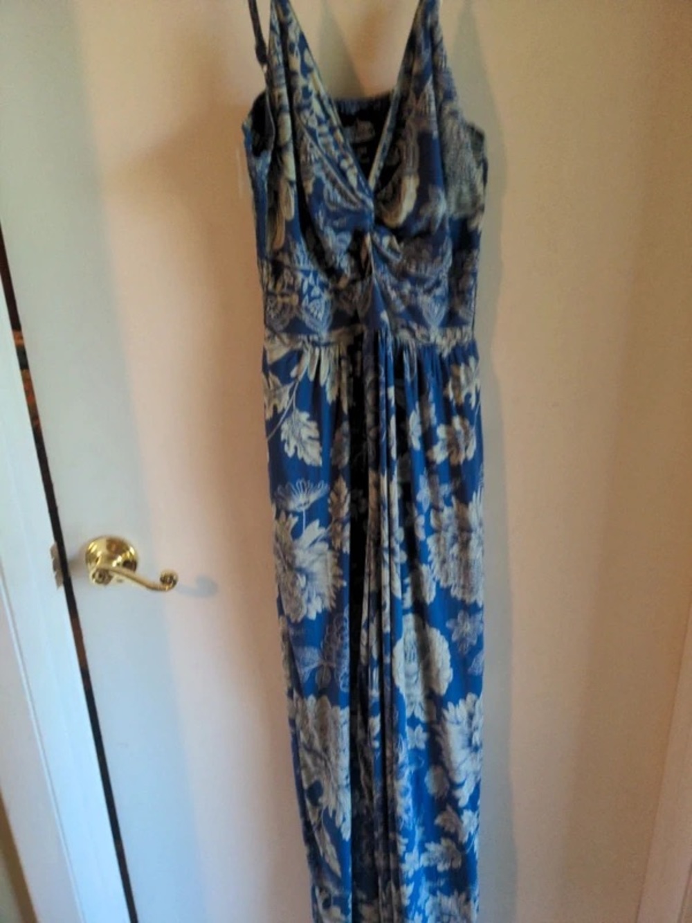 Blue Floral V-Neck Maxi Dress with Spaghetti Straps - Picture 2 of 5